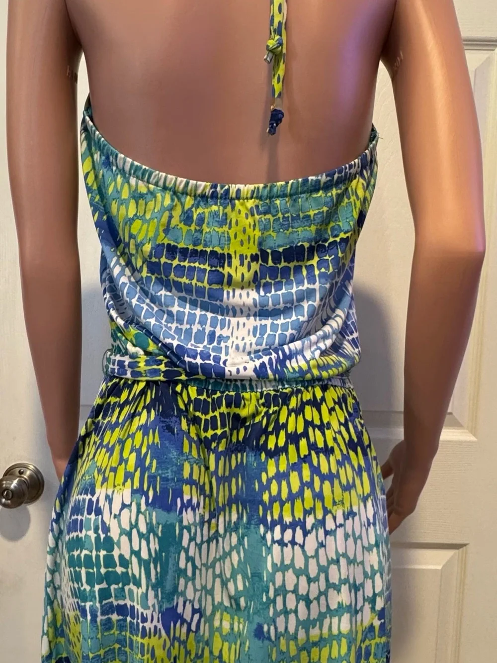 Michael Kors Women's Sleeveless Halter Printed Tie-Waist Dress in Blue & Green